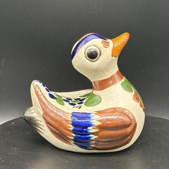 Vintage Mexican Tonala Hand Painted Folk Art Stoneware Duck Figurine Statue - Picture 5 of 8